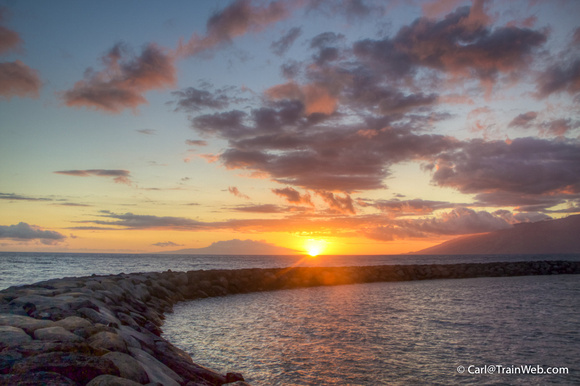 Kihei Boat Harbor sea wall and sunset 6/4/2015