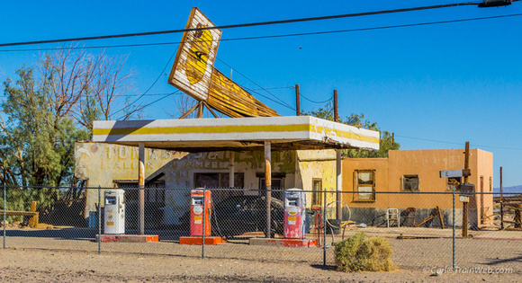 Even an attempt to reserect a gas station has gone abandoned.