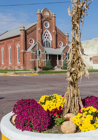 Town fall decorations and church in Rockville, Indiana