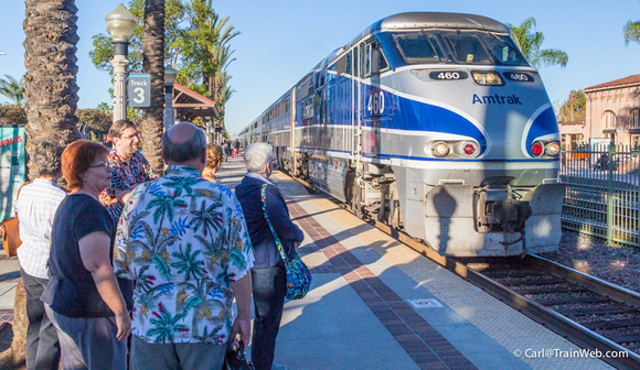 Out train arrives.  We were early enough to avoid the Del Mar Race Track crowd since the first race of this new fall season is noon.  We like to enter the Cafe Car then select our seats.