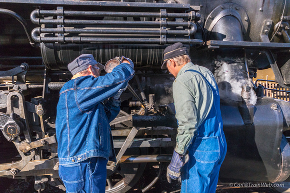The fellow on the left was a volunteer receiving training on oiling the bearings on No. 2.