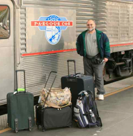 Our luggage next to Pacific  Parlor Car ready to board the Amtrak Coast Starlight