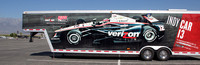 Trailer with Will Power's car on the outside in the parking lot, this must be the place.