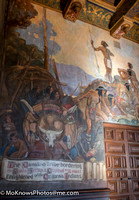 Second floor courtroom with murals.