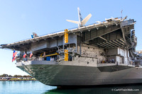 Back of the huge Midway aircraft carrier permanently docked in San Diego.