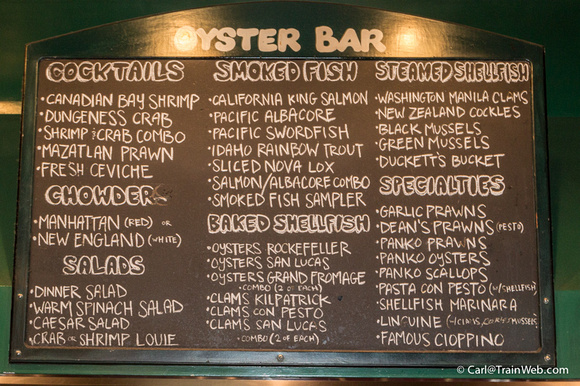 Oyster Bar menu.